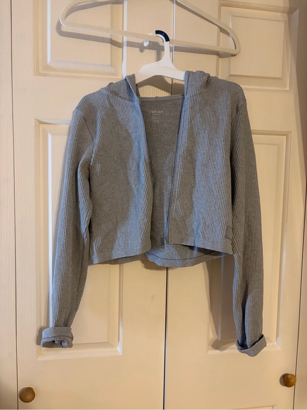 Refuge Light Gray Ribbed Cropped Hoodie Jacket